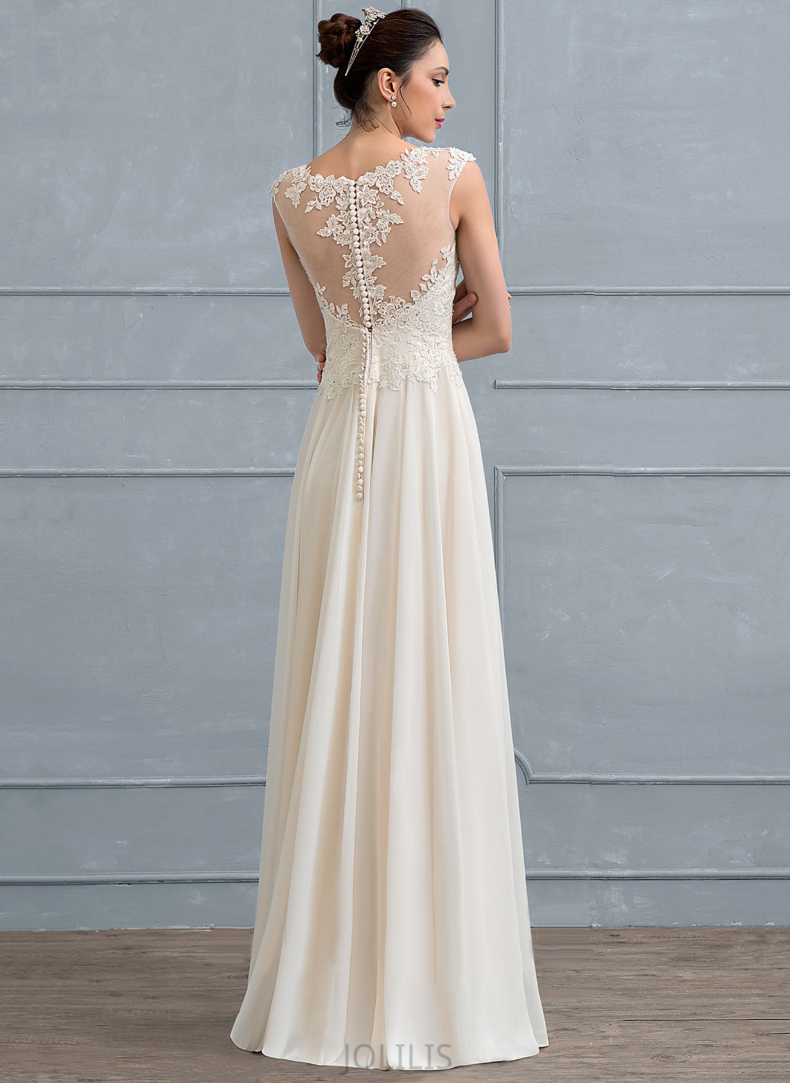 Chiffon Beading Scoop Sequins Wedding Dresses Dress Lace Linda Wedding A-Line With Floor-Length