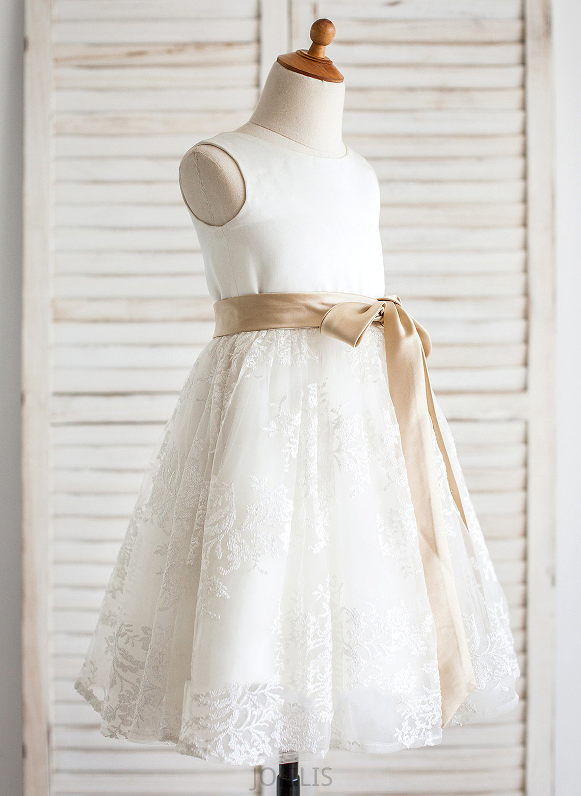 Sleeveless Dress Elaine With - Flower Sash Flower Girl Dresses Neck Knee-length Scoop A-Line/Princess Girl Satin/Lace