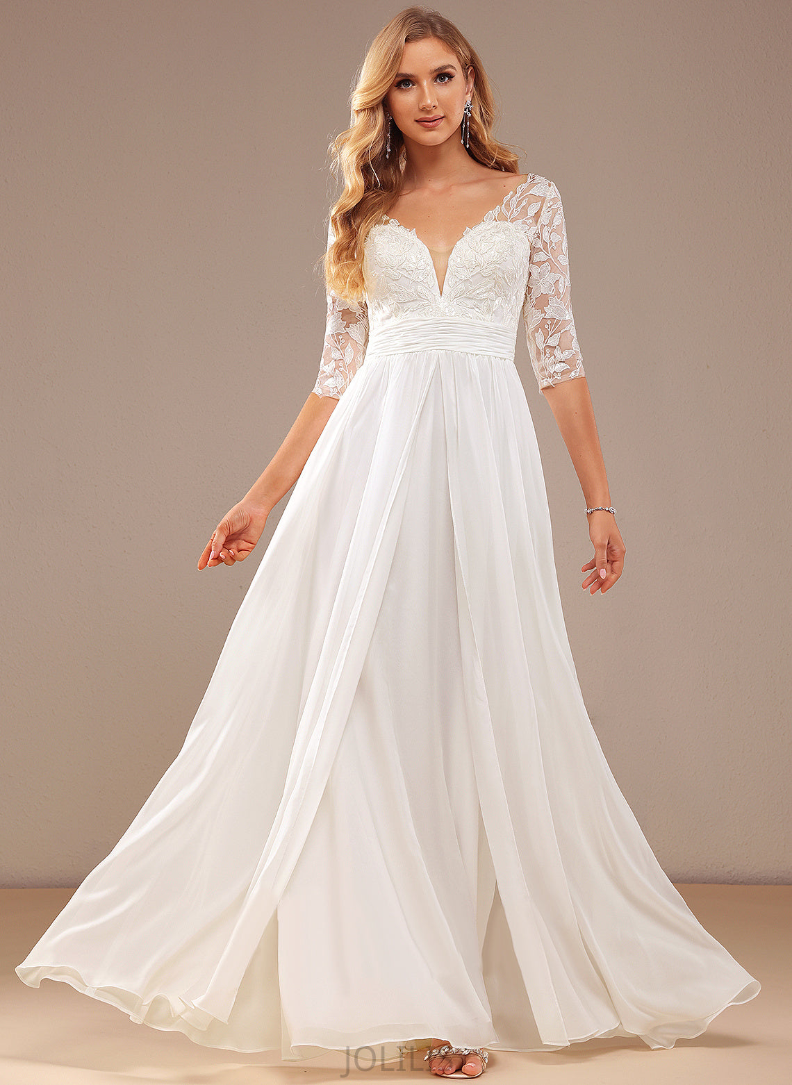 Wedding Lace Floor-Length A-Line Chiffon V-neck With Wedding Dresses Julia Dress Ruffle Sequins