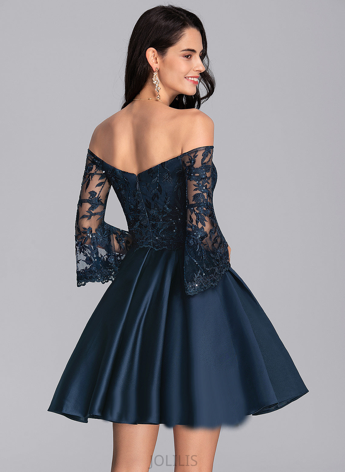 Short/Mini Dress Satin Lace Homecoming Off-the-Shoulder Homecoming Dresses A-Line With Adrianna