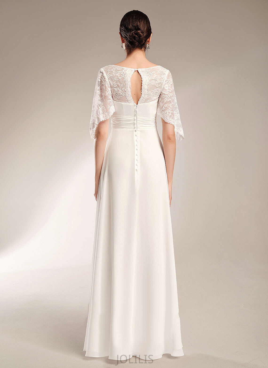 Sheath/Column Floor-Length Chiffon Dress Lace Wedding Mikayla V-neck Wedding Dresses