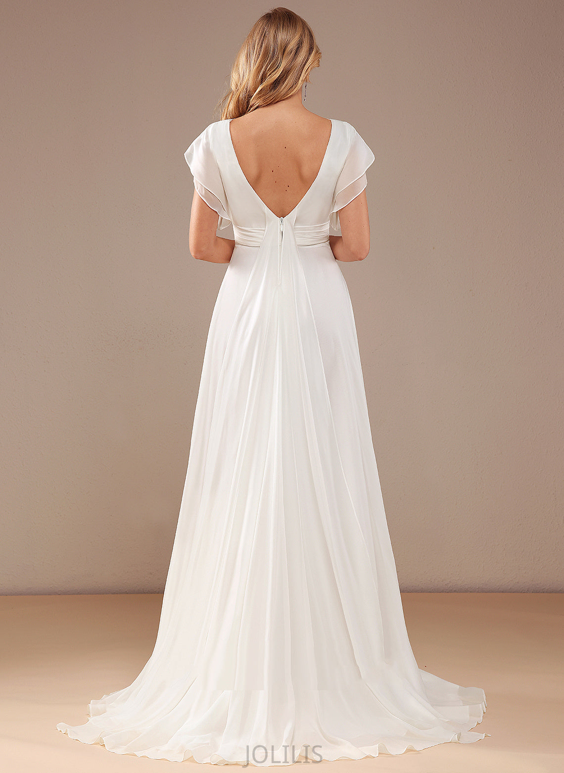 Dress With Wedding Neck Nataly Chiffon Wedding Dresses Train Beading Sweep Scoop A-Line