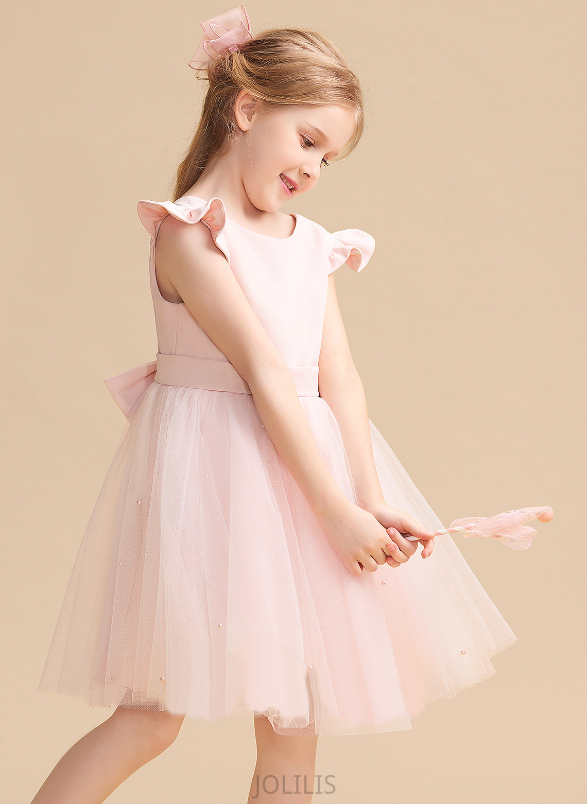 Dress With A-Line Azaria Ruffles/Beading/Bow(s) - Sleeveless Flower Girl Dresses Flower Girl Knee-length Neck Tulle Scoop