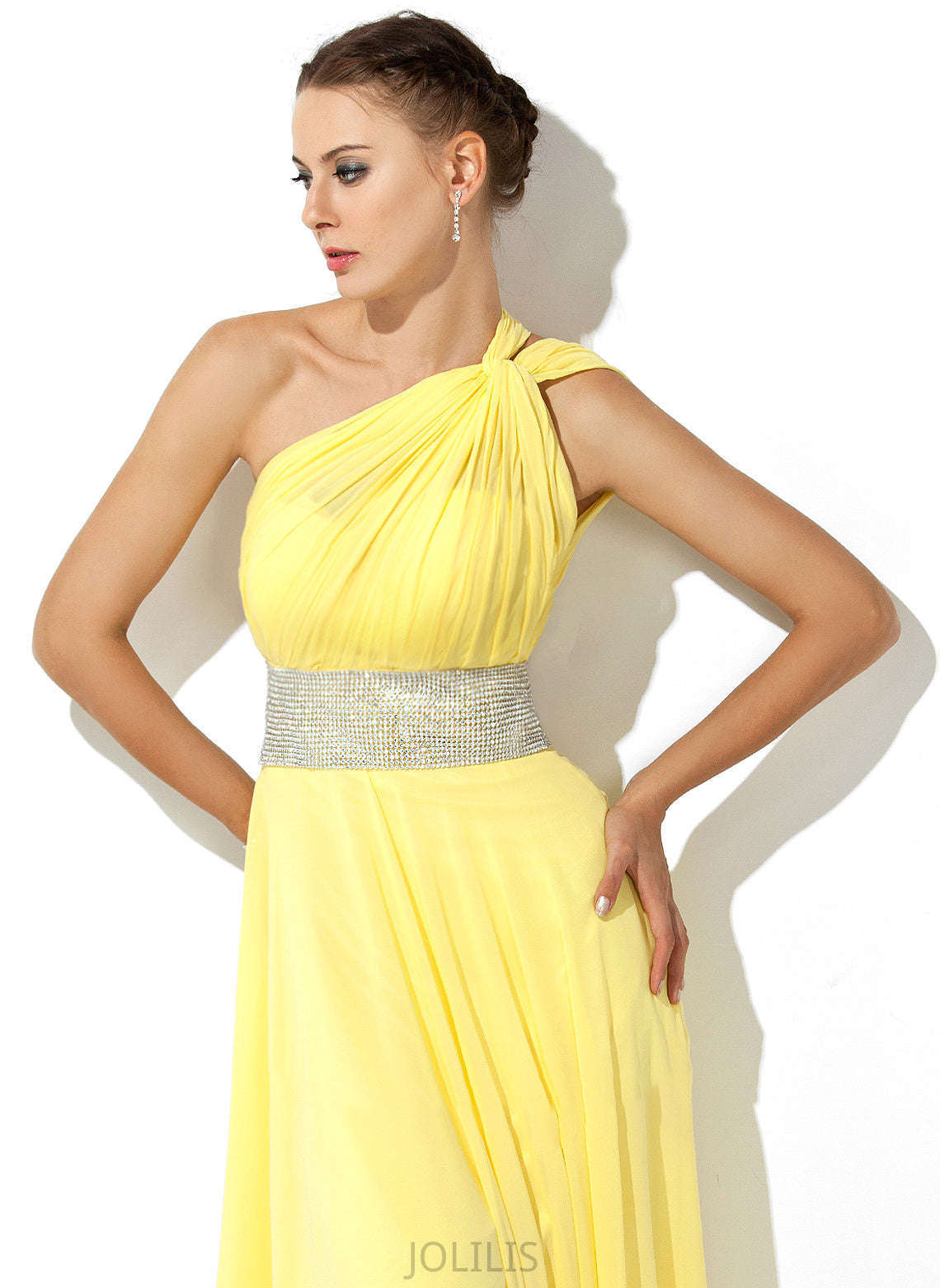 Floor-Length One-Shoulder Chiffon Kira With Ruffle Prom Dresses A-Line Beading