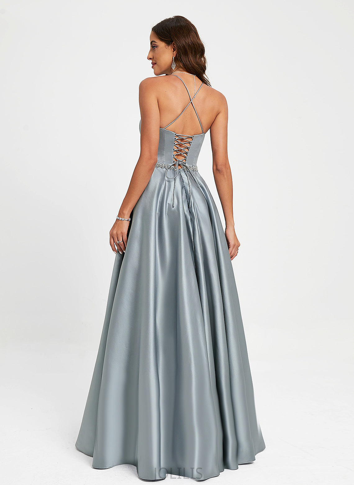 Prom Dresses Scoop Satin Floor-Length With A-Line Giuliana Beading