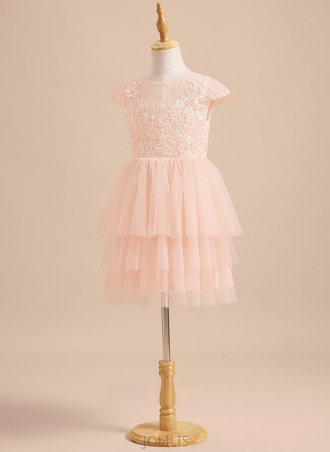 Knee-length Scoop Neck Girl With Back Sleeves - Lace/V A-Line Tulle Monique Flower Girl Dresses Flower Dress Short