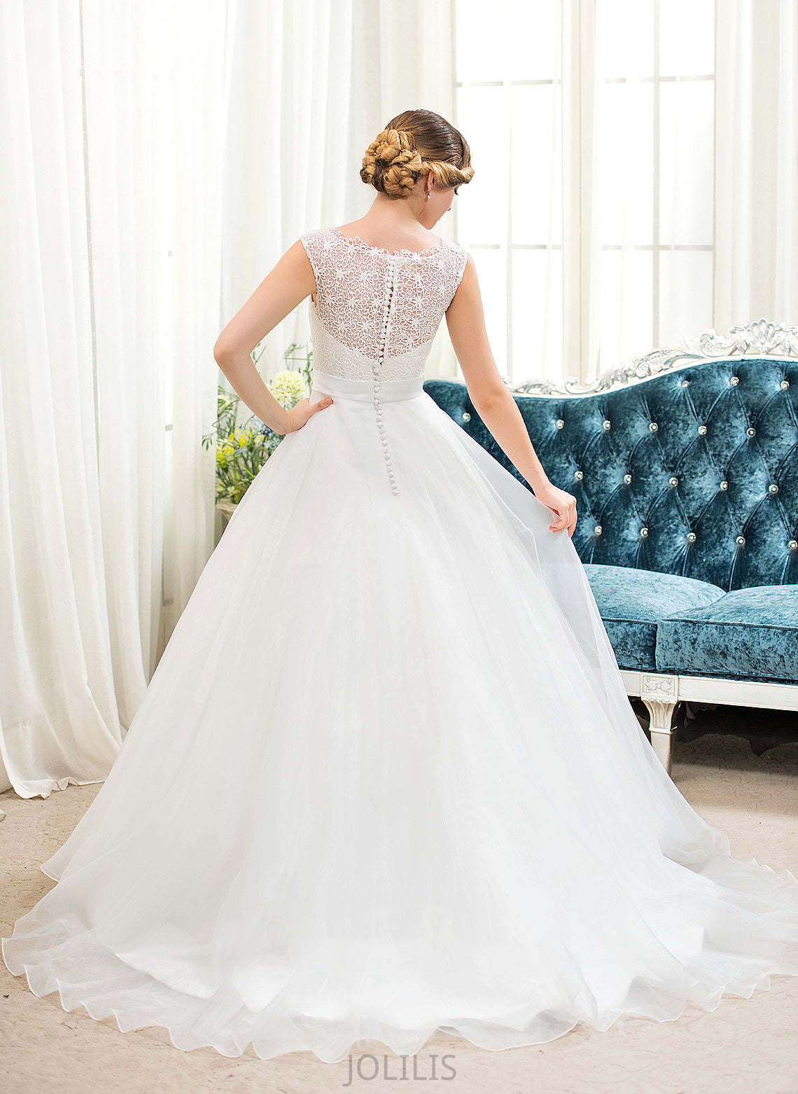 Sweep Mallory Train Scoop Neck Organza Ball-Gown/Princess Sequins Dress Wedding Lace Beading Wedding Dresses With