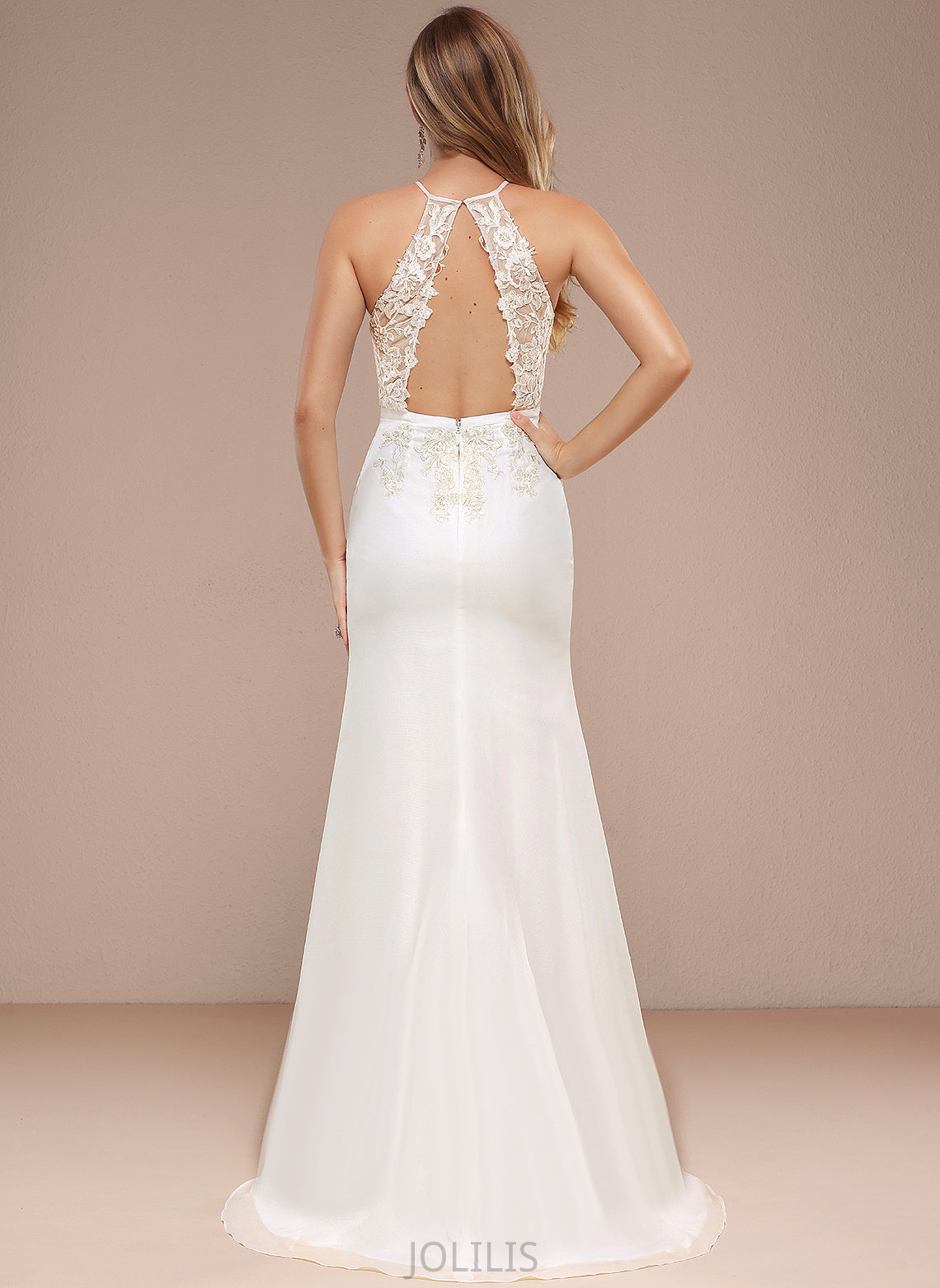 Wedding Sandra Wedding Dresses Train With Lace Chiffon Dress Trumpet/Mermaid Sequins Sweep Halter