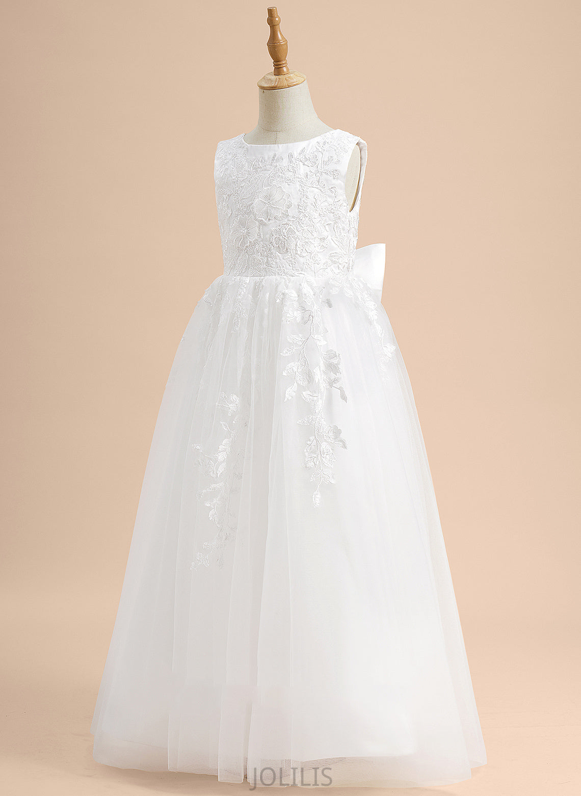 Neck Deanna Tulle - Sleeveless With Flower Girl Dresses Lace/Flower(s)/Bow(s) A-Line Scoop Flower Girl Dress Floor-length