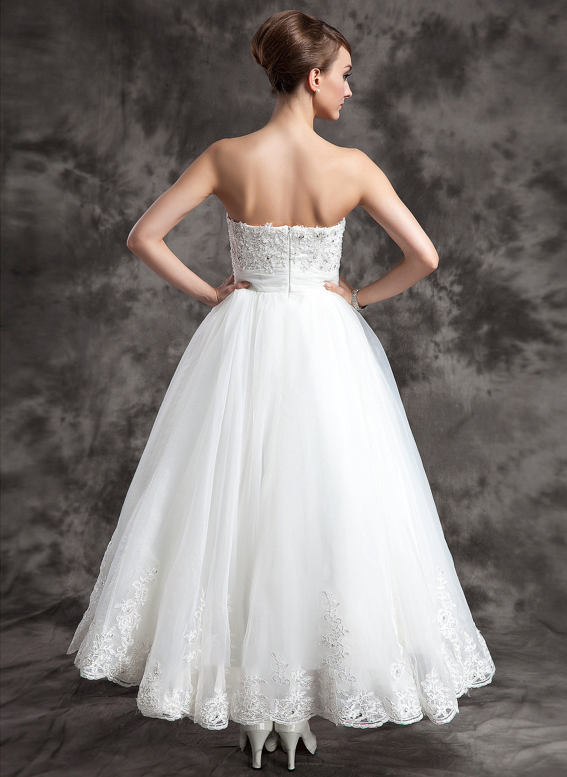 Wedding Dress Wedding Dresses Organza Noemi With Strapless Ankle-Length Beading Ball-Gown/Princess Lace Satin