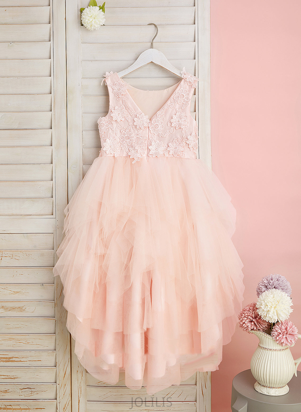 Scoop Angel Lace/Flower(s)/V Sleeveless Flower Girl Dresses With - Back Tulle Flower Ball-Gown/Princess Girl Dress Neck Asymmetrical