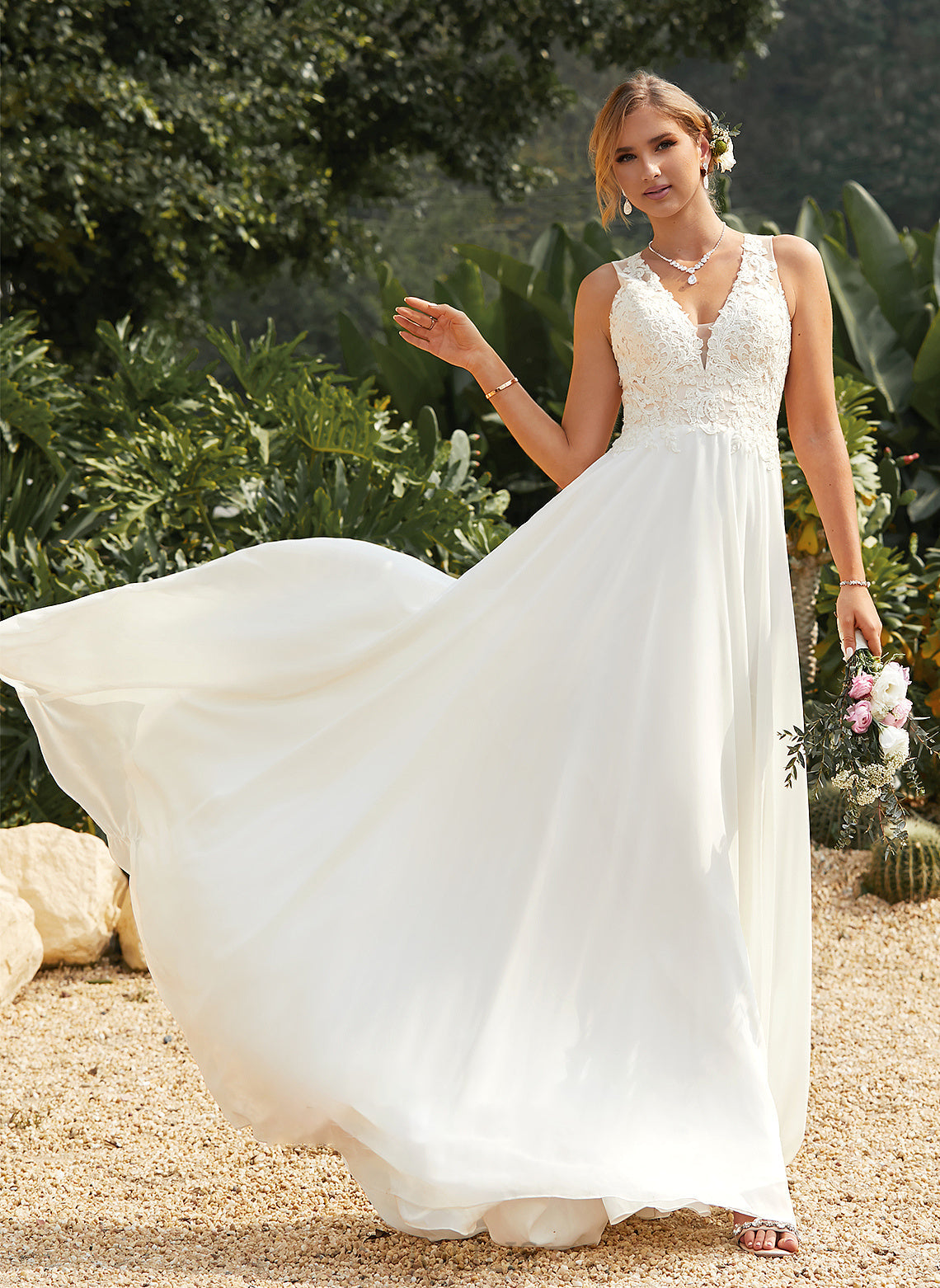 Chiffon Sweep V-neck Lace Train Dress Wedding With Wedding Dresses A-Line Lace Eva