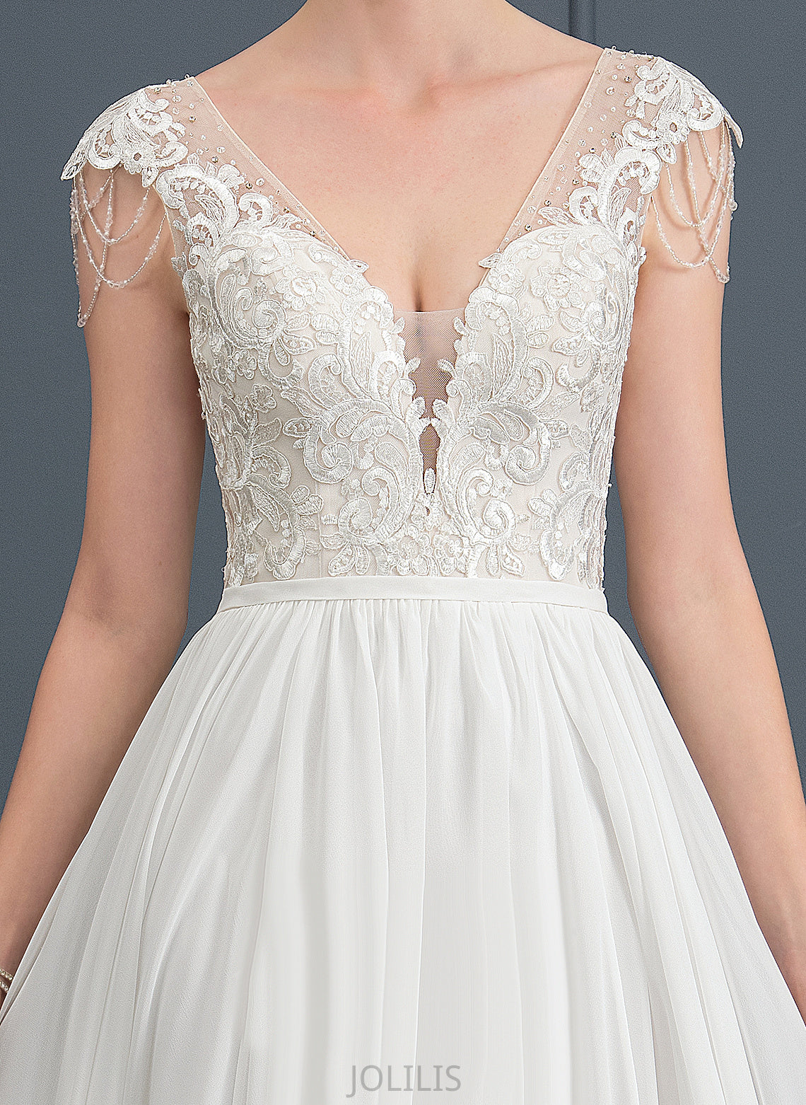 Dress Sequins Amani V-neck A-Line Sweep Train Chiffon With Wedding Lace Beading Wedding Dresses