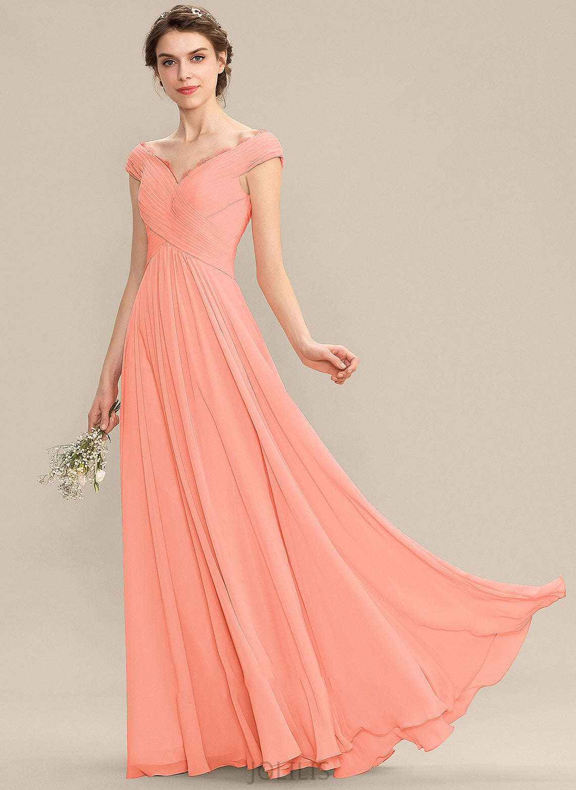 Lace Floor-Length Neckline Embellishment Length Fabric Off-the-Shoulder A-Line Ruffle Silhouette Mavis A-Line/Princess Bridesmaid Dresses