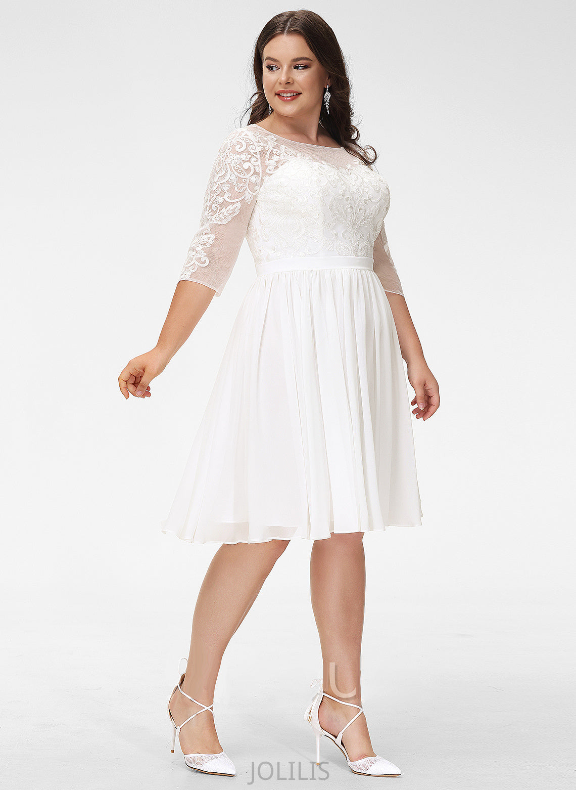 Dress With Chiffon Sequins Lace Knee-Length Wedding Dresses A-Line Wedding Madalyn