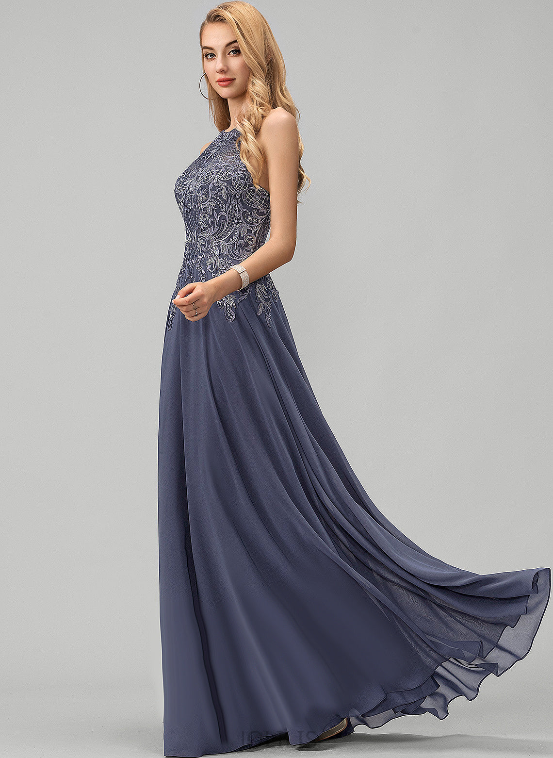 Sequins Prom Dresses A-Line Floor-Length Scoop Haylee With Chiffon Lace