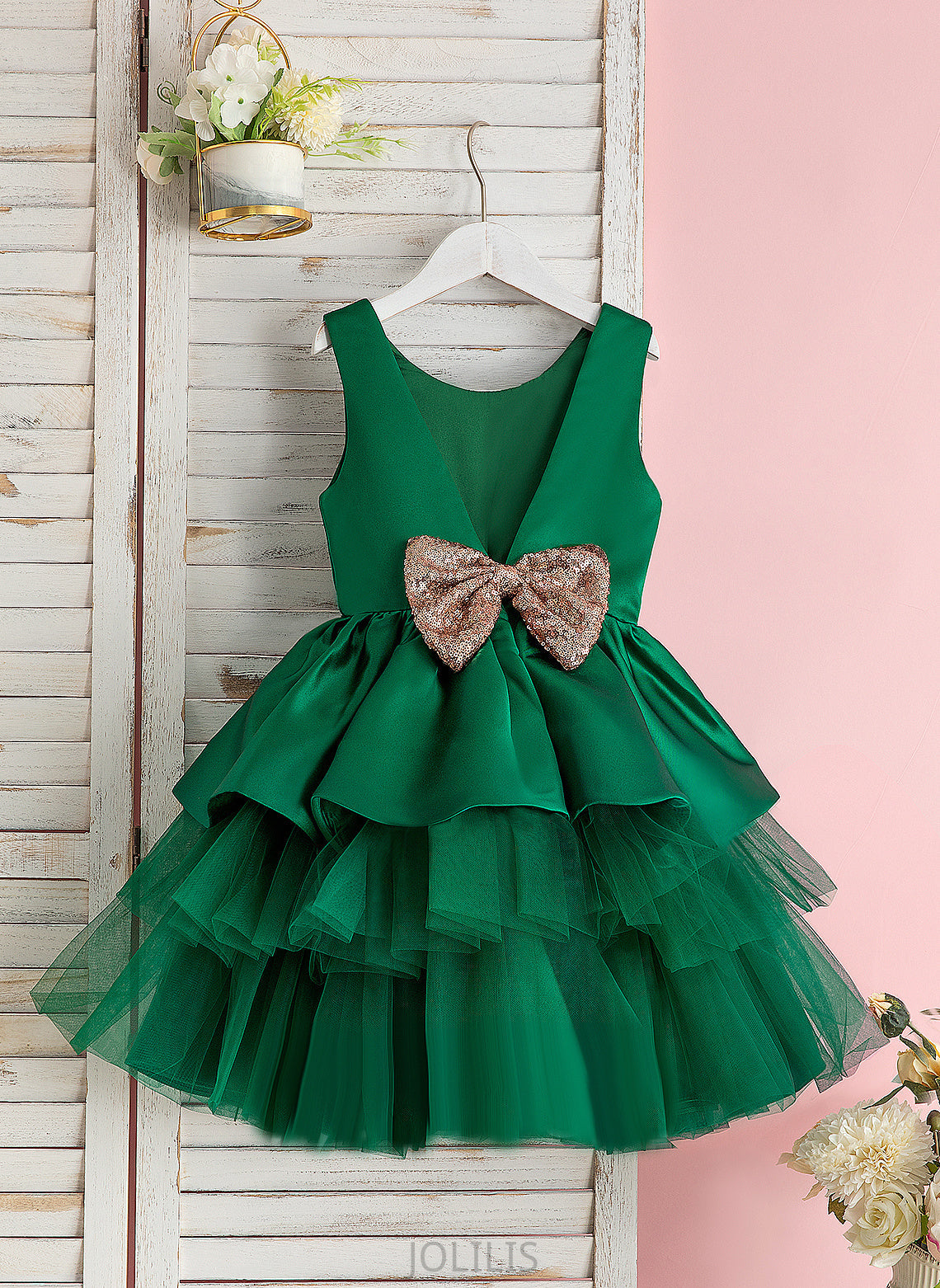 Ball-Gown/Princess - Andrea Girl Knee-length With Bow(s) Sleeveless Neck Dress Flower Scoop Flower Girl Dresses Tulle