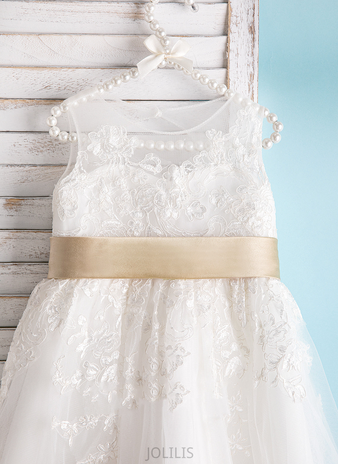 Dress - Scoop With Flower Girl Dresses Flower Girl Ankle-length Nevaeh A-Line/Princess Sleeveless Sash/Bow(s) Satin/Tulle/Lace Neck