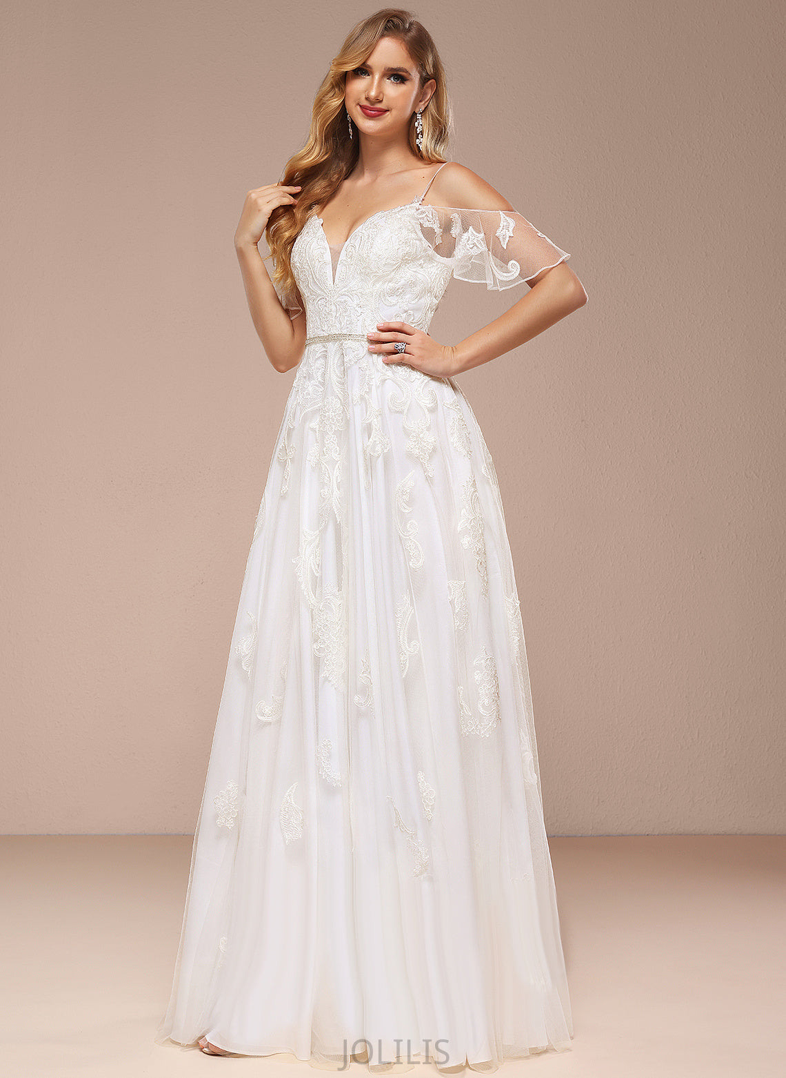 With Lace Wedding Shoulder Corinne Dress A-Line Floor-Length Tulle Sequins Wedding Dresses Beading Cold