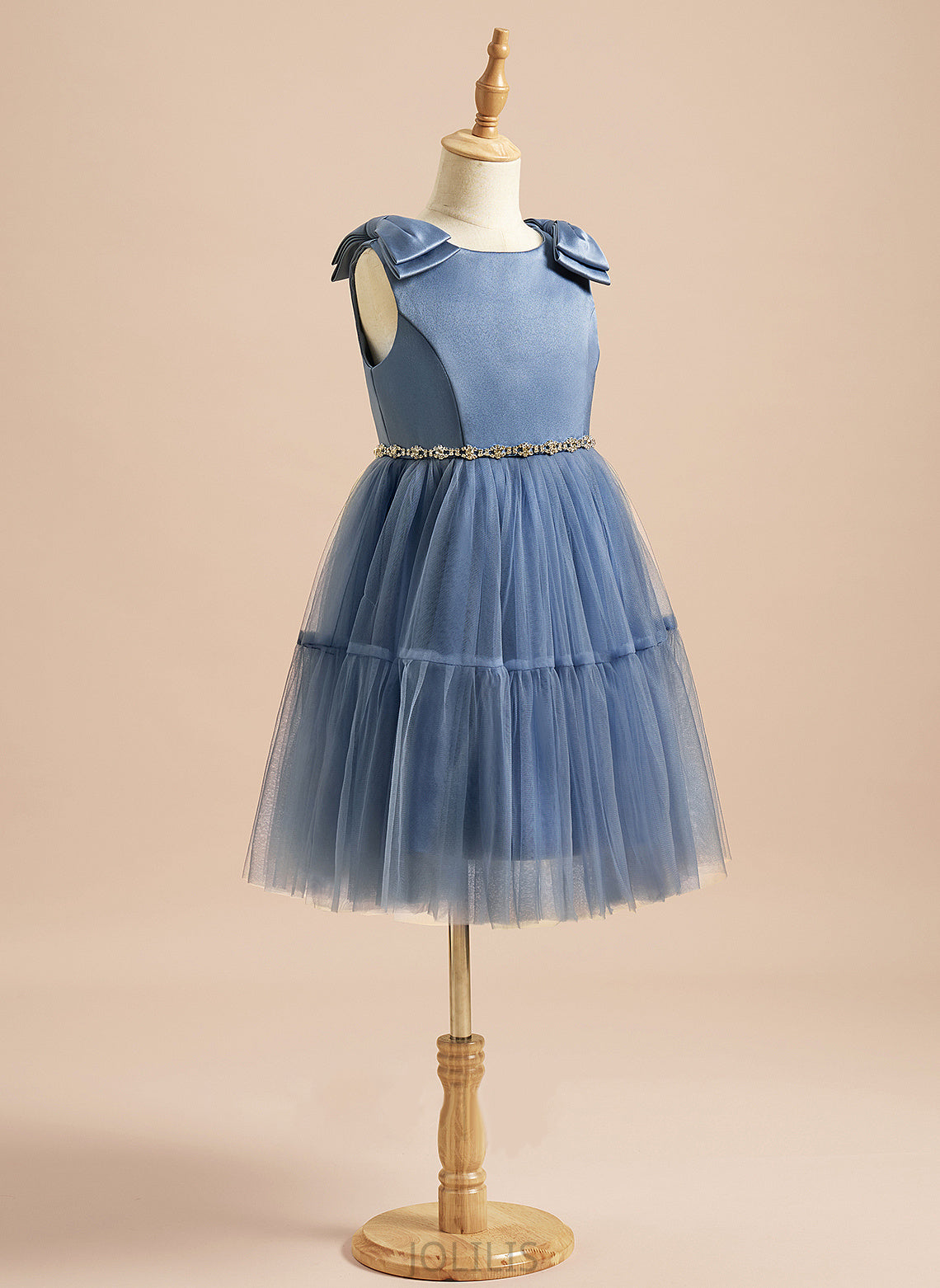 Neck Girl Scoop Sleeveless Knee-length - Beading/Bow(s) With Dress Flower Flower Girl Dresses A-Line Lyla Satin/Tulle