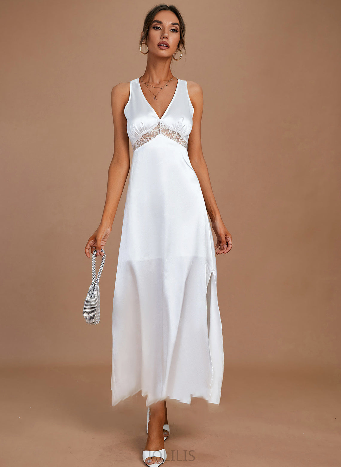 Wedding Wedding Dresses Ankle-Length V-neck Sheath/Column Dress Jode