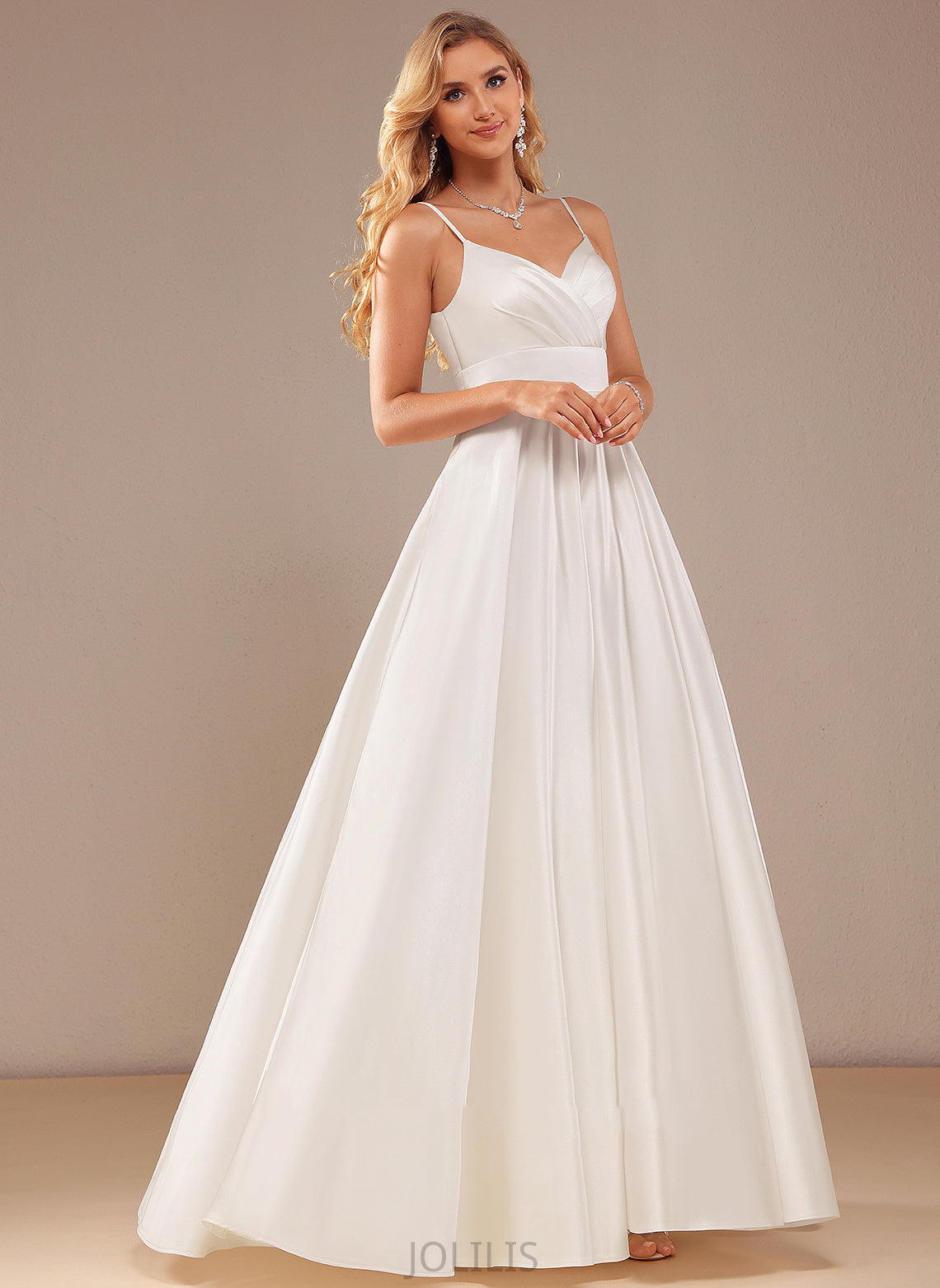 Satin Dress Pockets Wedding Michaelia Ball-Gown/Princess Floor-Length Wedding Dresses With V-neck