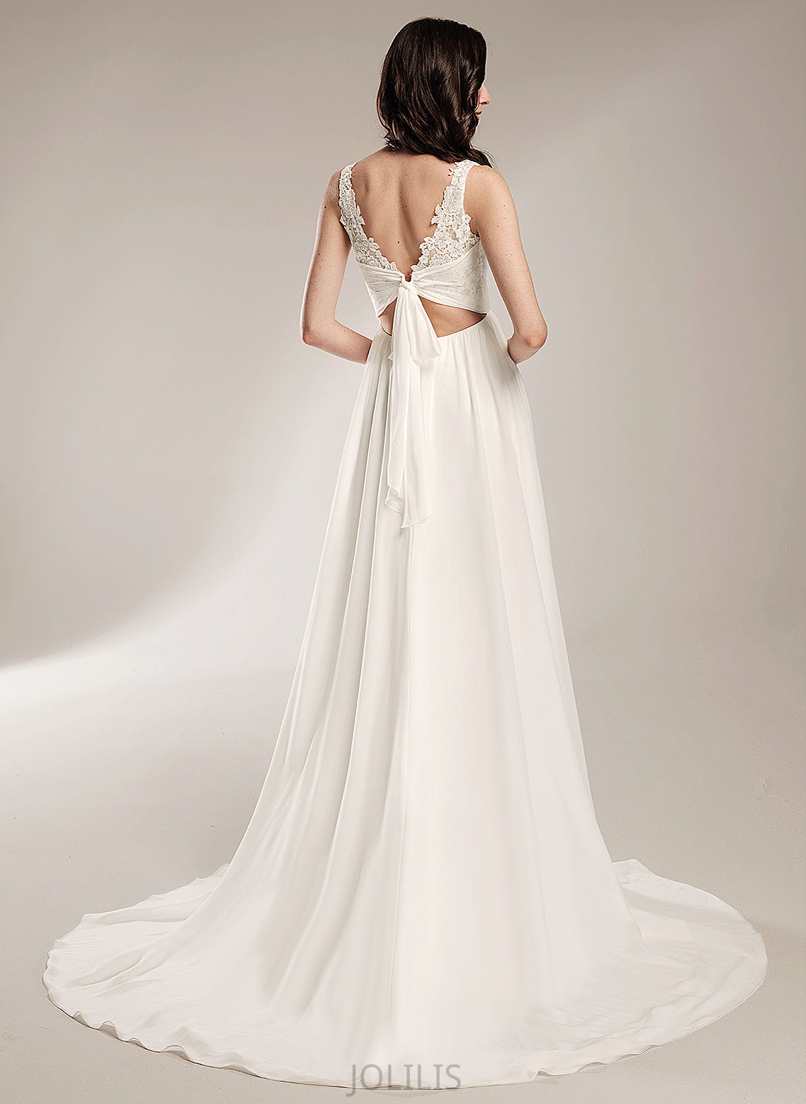 Wedding A-Line Court Lace Chiffon V-neck Train Dress With Jayleen Wedding Dresses