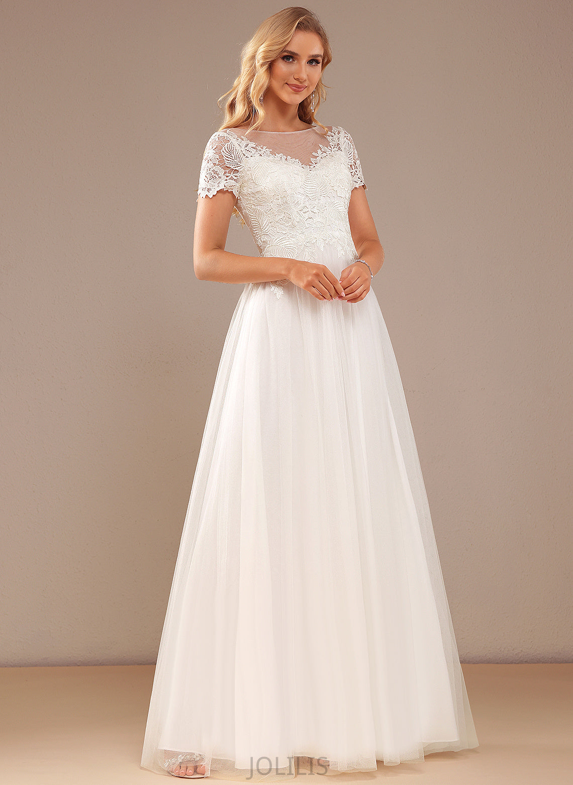 Neck Abbie Lace Wedding Wedding Dresses Dress Scoop With Lace Tulle Floor-Length A-Line