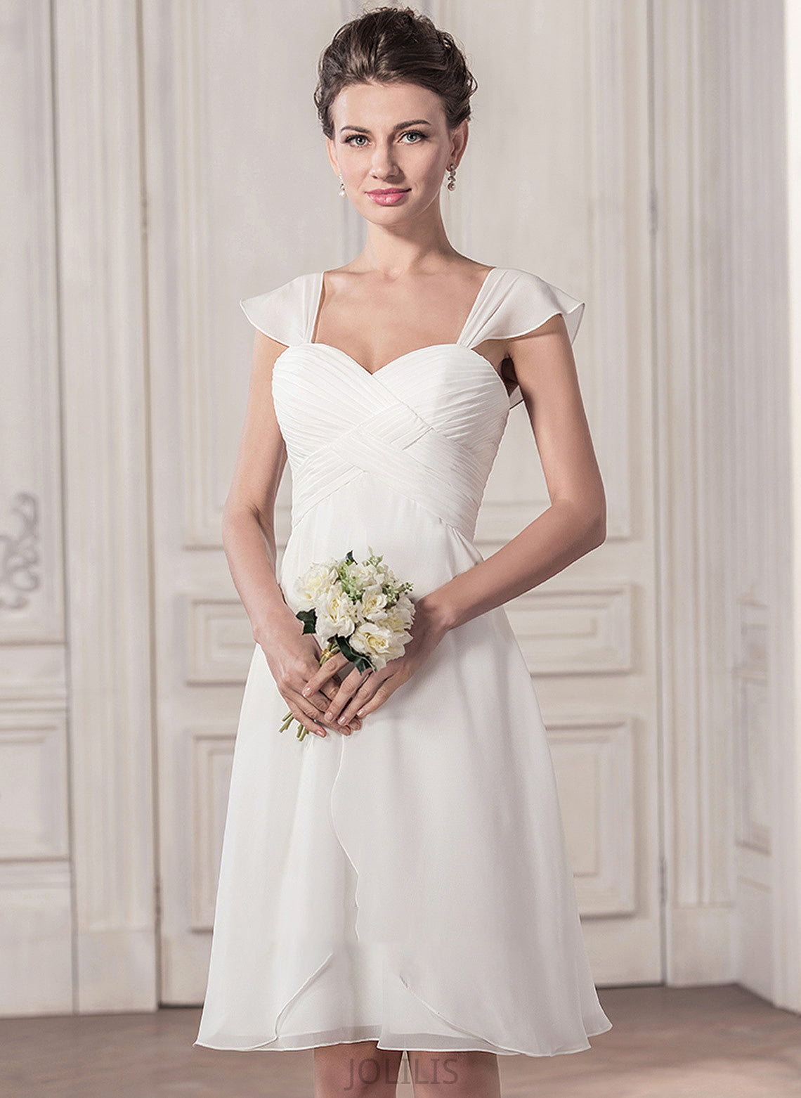 Knee-Length With Wedding Dresses Celeste Sweetheart A-Line Dress Ruffle Chiffon Wedding