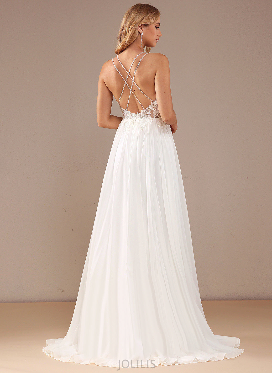 V-neck Lace With A-Line Sequins Dress Chiffon Wedding Wedding Dresses Alana Beading Sweep Train