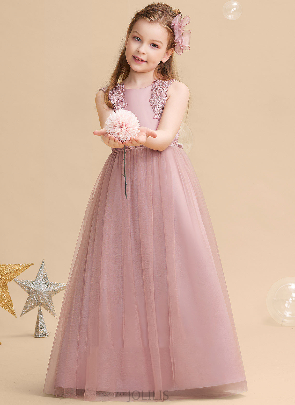 '- Beading/Sequins With Elaina Satin/Tulle/Lace Girl Neck Floor-length Scoop Flower Girl Dresses Flower Dress Sleeveless Ball-Gown/Princess