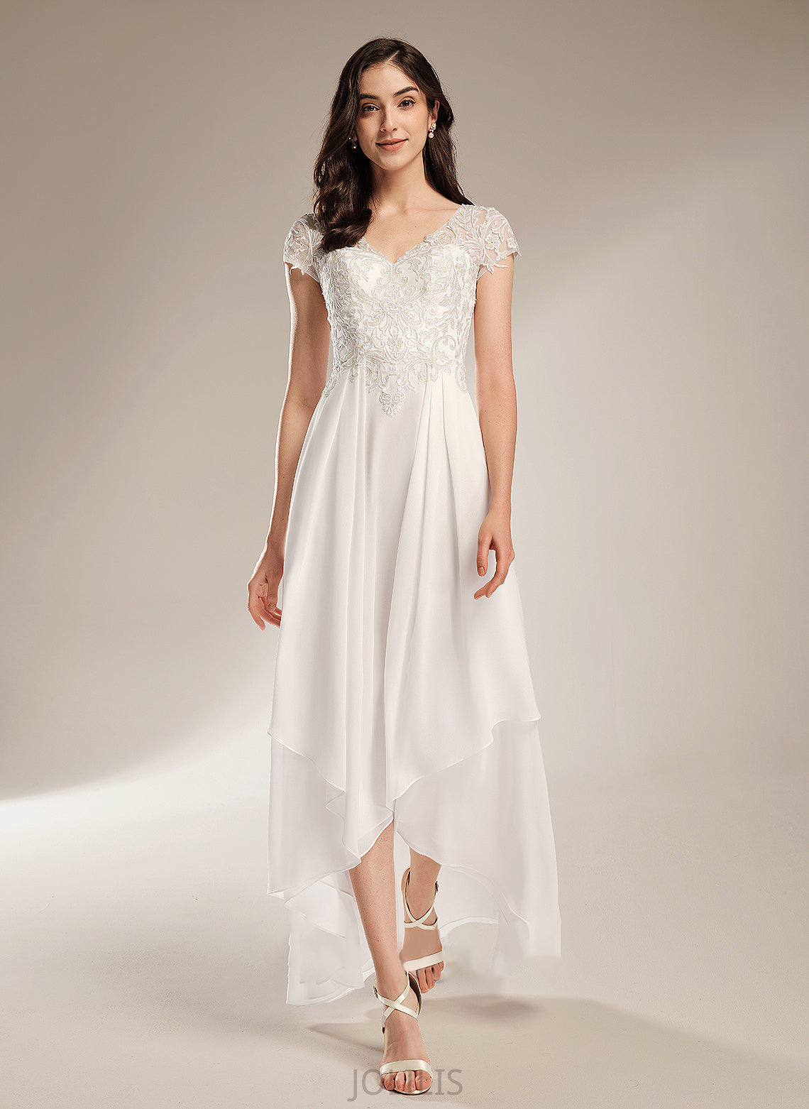 Lace Wedding Dresses Wedding Georgia Asymmetrical A-Line V-neck With Dress