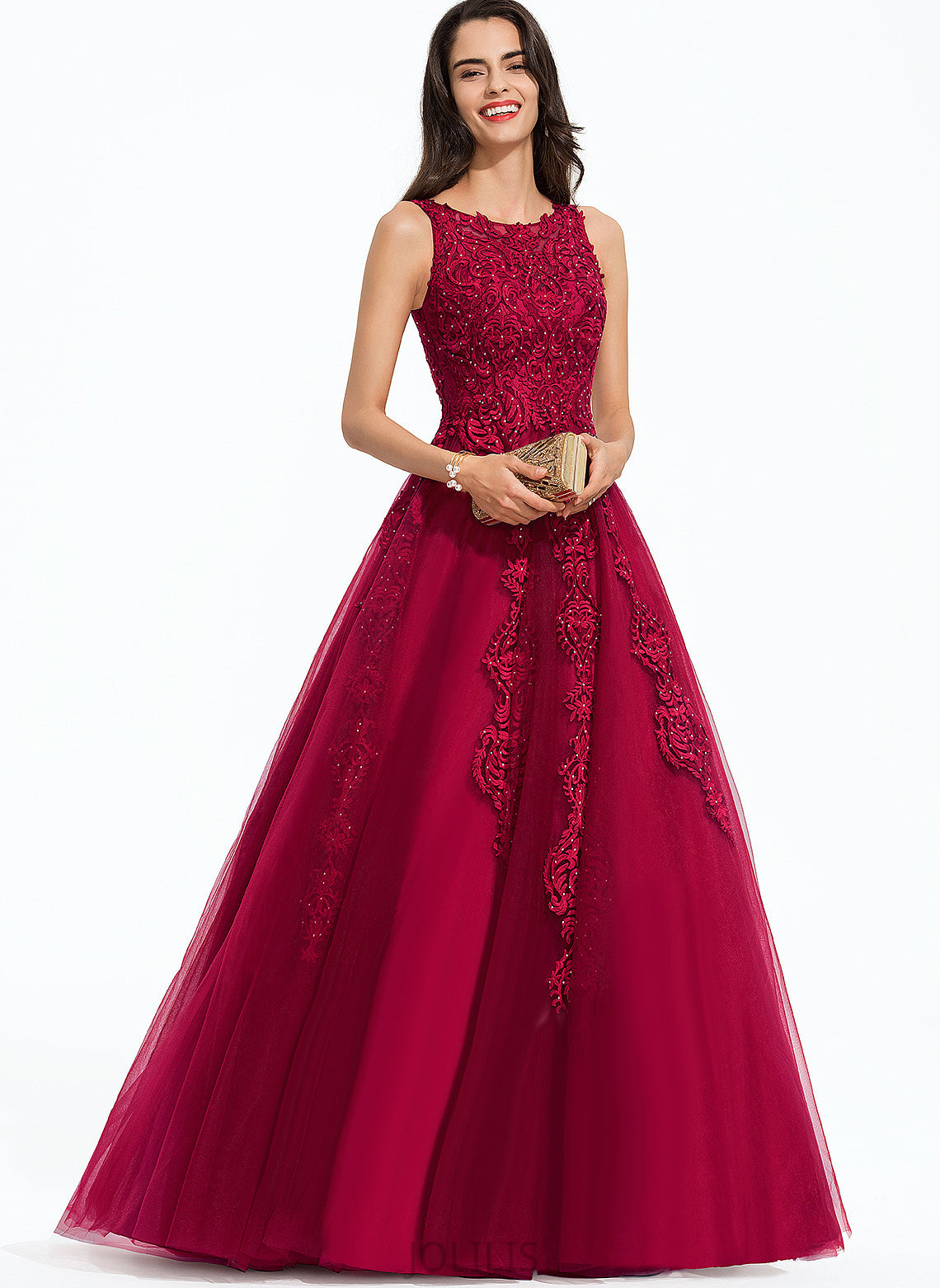 Ball-Gown/Princess Sweep Lace Sadie With Prom Dresses Beading Tulle Train Scoop