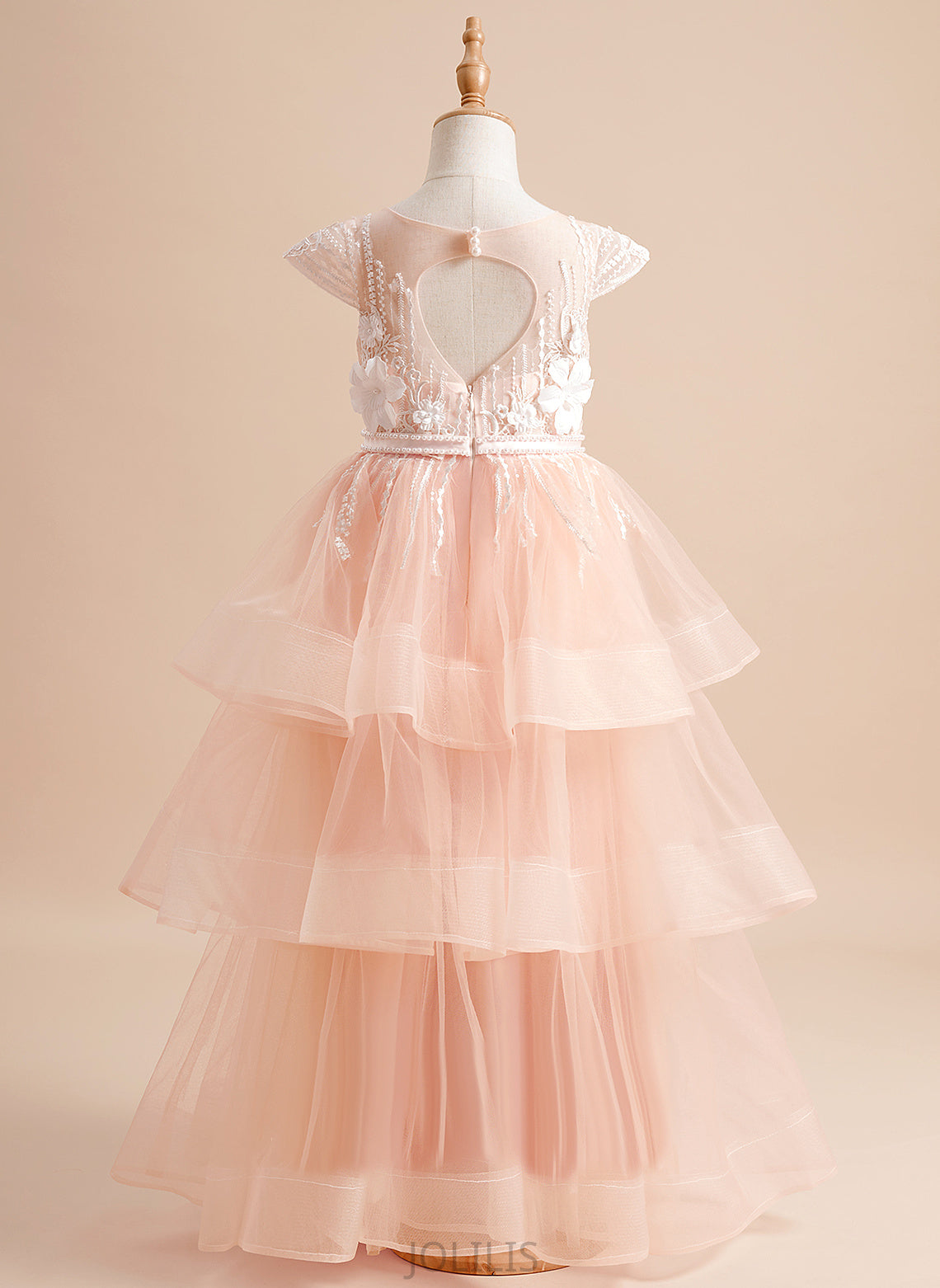 With Neck Finley Sleeves Flower Girl Dresses - Tulle Floor-length Scoop Girl Dress Short Ball-Gown/Princess Beading/Flower(s)/Bow(s) Flower