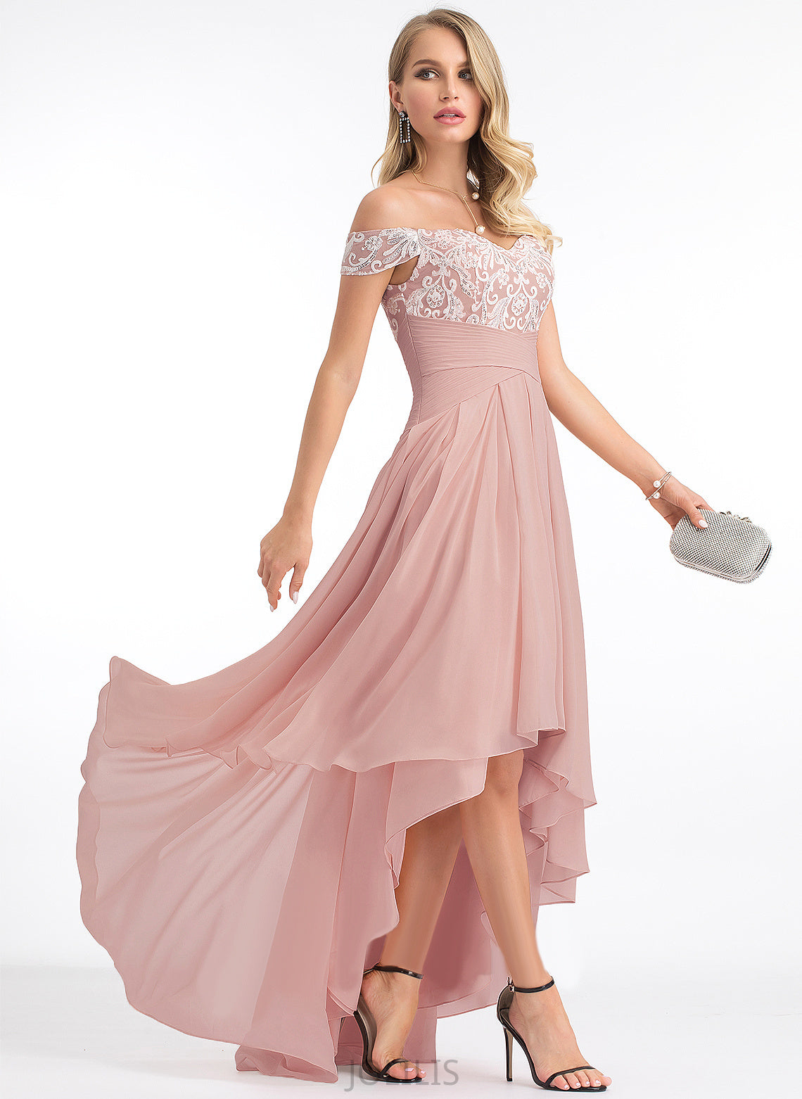 Asymmetrical Dress Chiffon With A-Line Off-the-Shoulder Wedding Dresses Setlla Pleated Lace Wedding