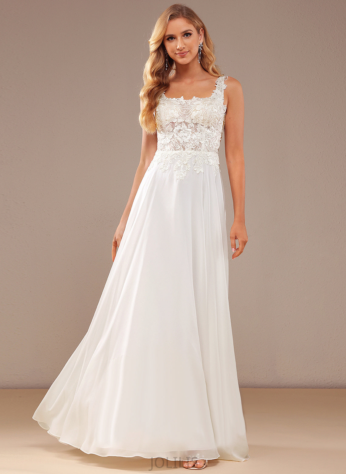 Sequins Wedding Dresses With Wedding Floor-Length Dress Miracle Square Chiffon Lace A-Line