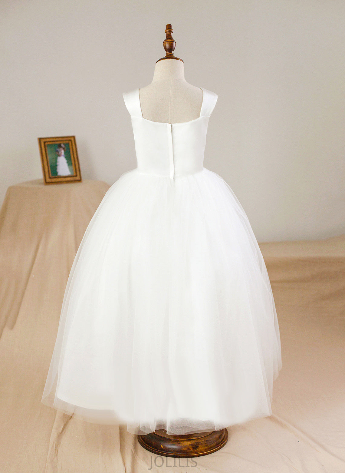 Neckline Flower Satin/Tulle Girl Ankle-length Dress - Square Sleeveless Ball Gown Jazmin Flower Girl Dresses