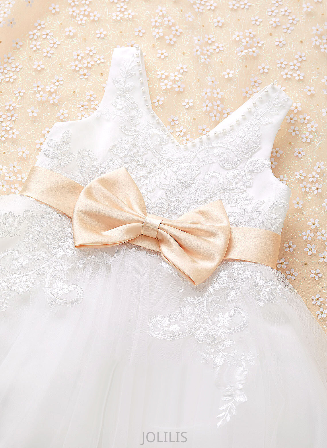 '- Dress Sleeveless Gloria Sash/Beading/Bow(s) Tulle/Lace Knee-length V-neck Flower Girl Dresses With Girl Flower A-Line