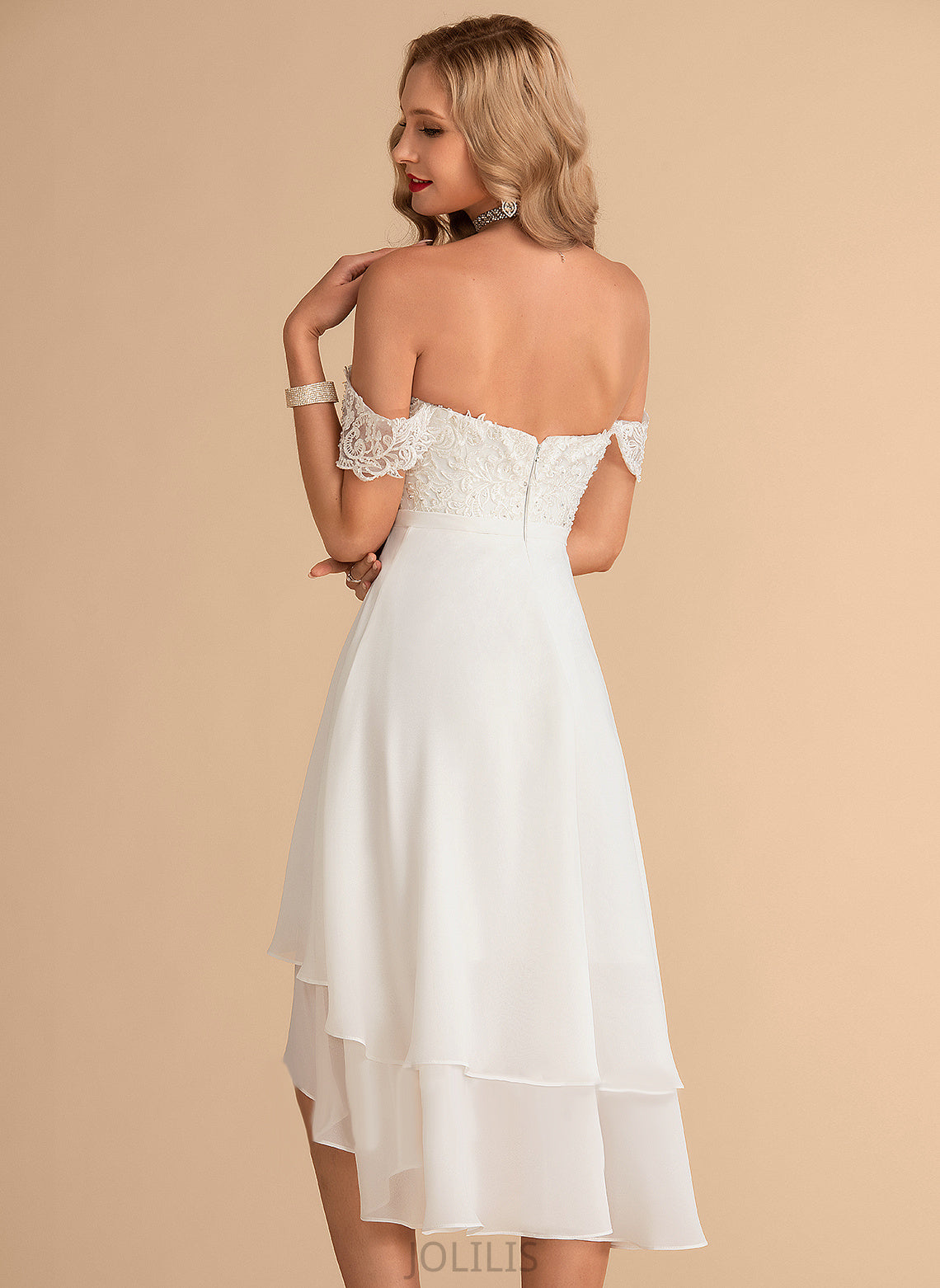 Wedding Dresses Dress Sequins Aliyah Asymmetrical Off-the-Shoulder With Lace Wedding Chiffon Beading A-Line