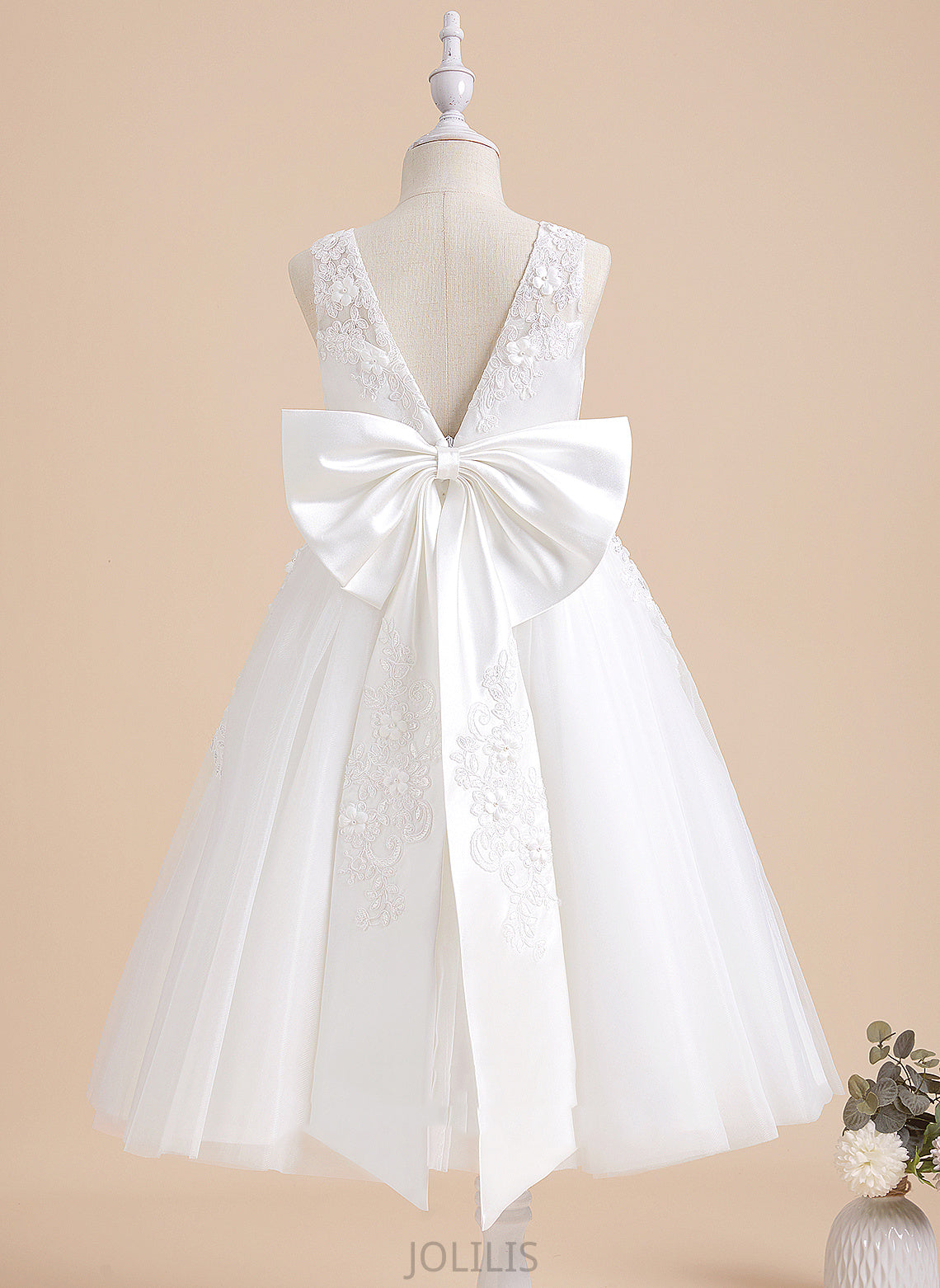 '- Flower Girl Dresses Sleeveless With Rhoda Girl Tea-length Tulle/Lace Dress Neck Flower A-Line Beading/Flower(s) Scoop