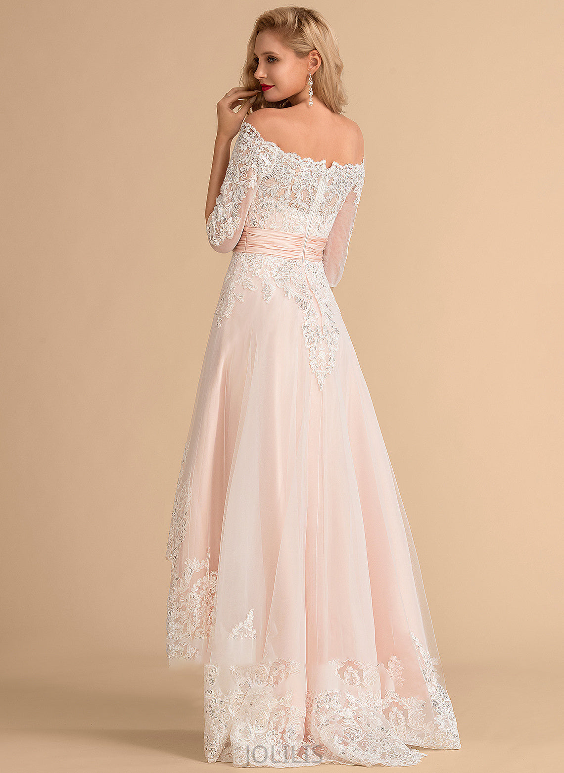 A-Line Wedding Lace Sequins Alejandra Asymmetrical Tulle With Dress Satin Wedding Dresses