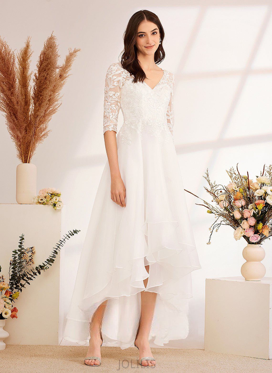 With Sequins Lace Tulle Shirley Asymmetrical Dress Wedding Dresses A-Line Wedding V-neck Beading