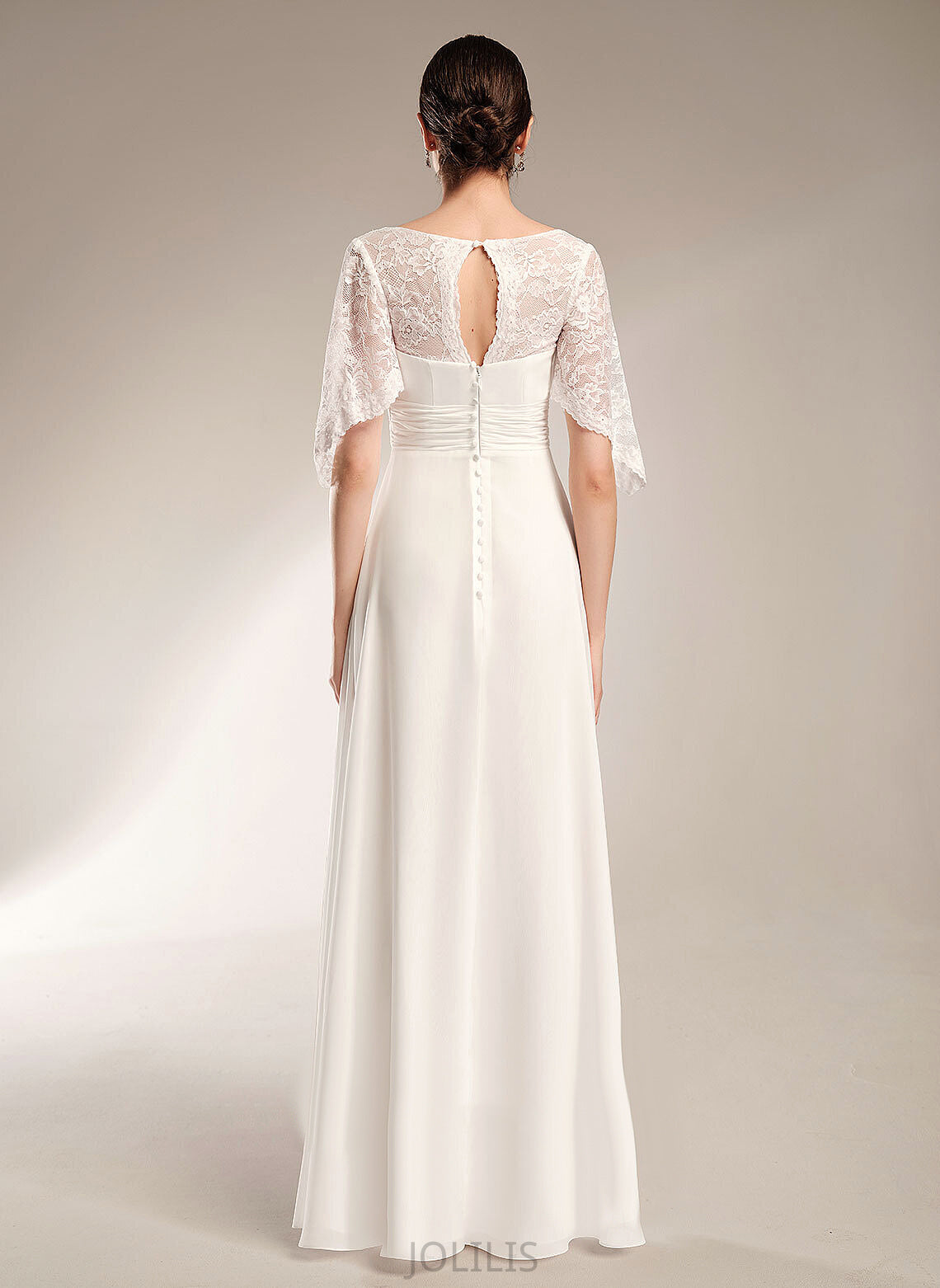 Lace V-neck With Wedding Dresses Kirsten Sheath/Column Floor-Length Dress Chiffon Wedding