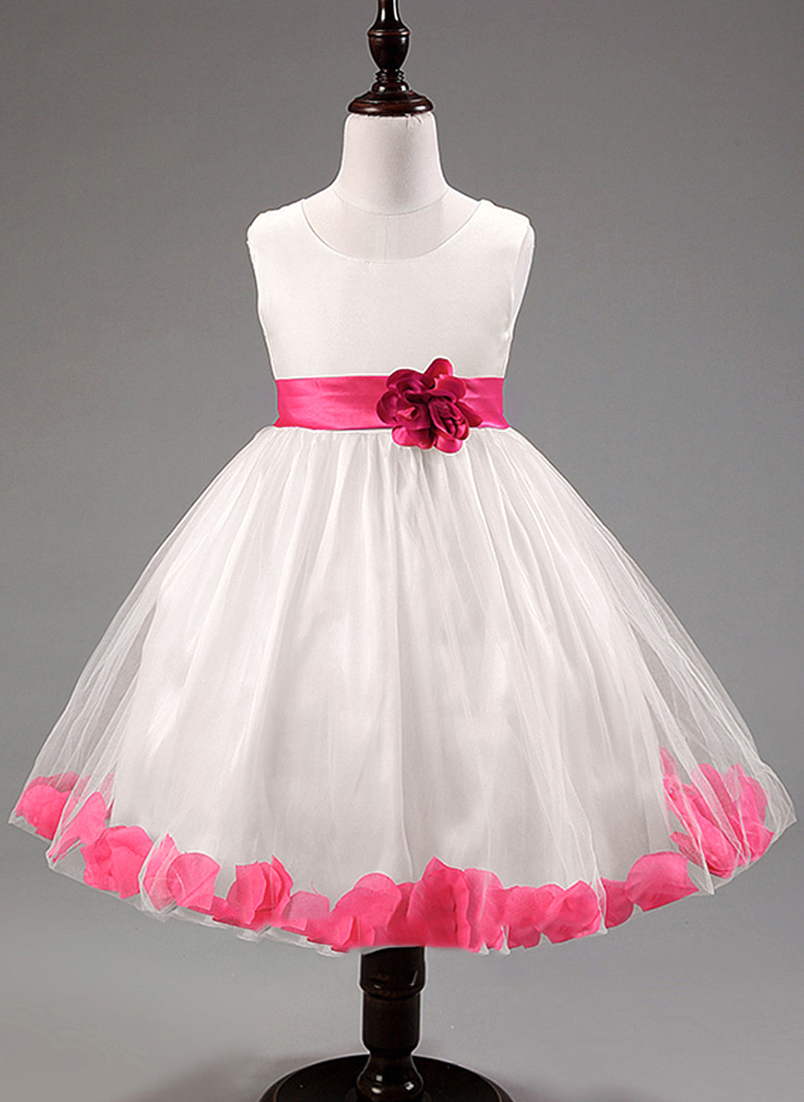 Flower Girl Dresses Knee-length Kit Flower(s)/Bow(s) Flower Scoop Blends Ball Gown Dress - Neck With Sleeveless Cotton Girl