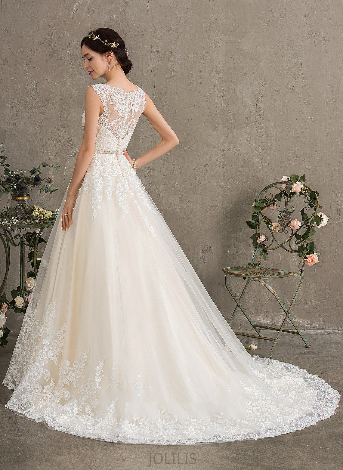 Sweetheart Ball-Gown/Princess Court Beading Wedding Dresses Tulle Dress Wedding Jacqueline With Sequins Train