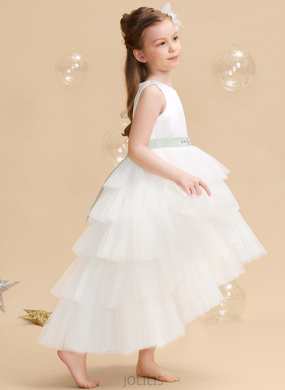 Ball-Gown/Princess Tulle With Dress Sleeveless sash) Girl - Flower Katelyn Sash/Beading Flower Girl Dresses (Detachable Asymmetrical Neck Scoop