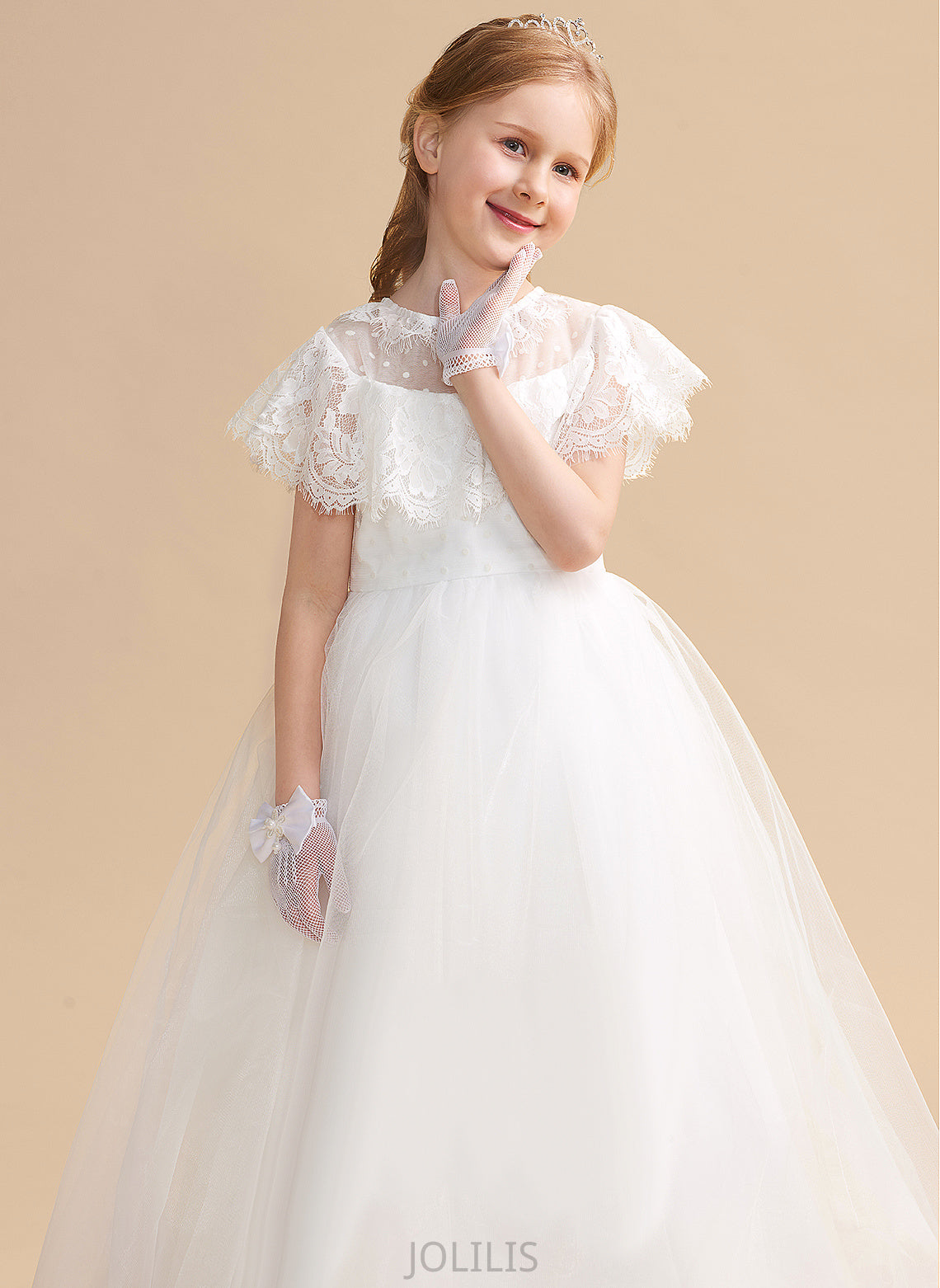 Sleeveless Flower Girl Dresses A-Line Neck Girl Floor-length Dress - Dakota Flower Scoop Tulle/Lace