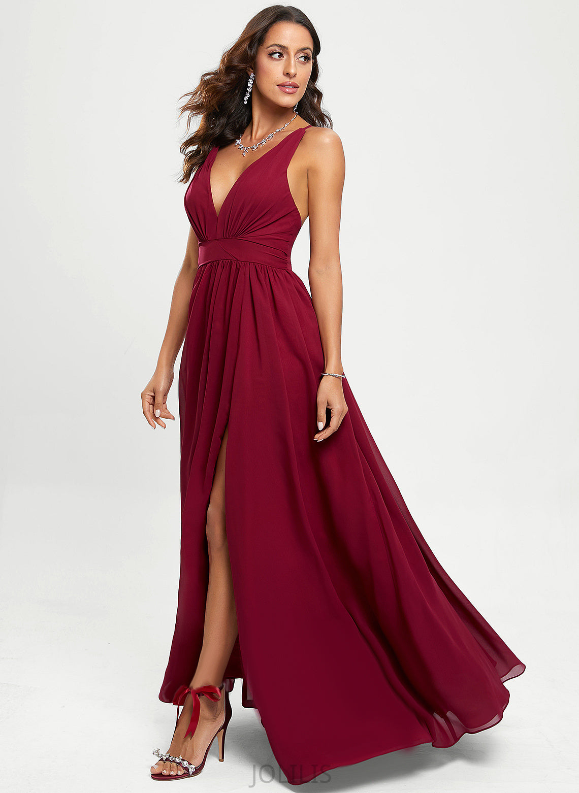 A-Line Tiana V-neck Floor-Length Prom Dresses Chiffon