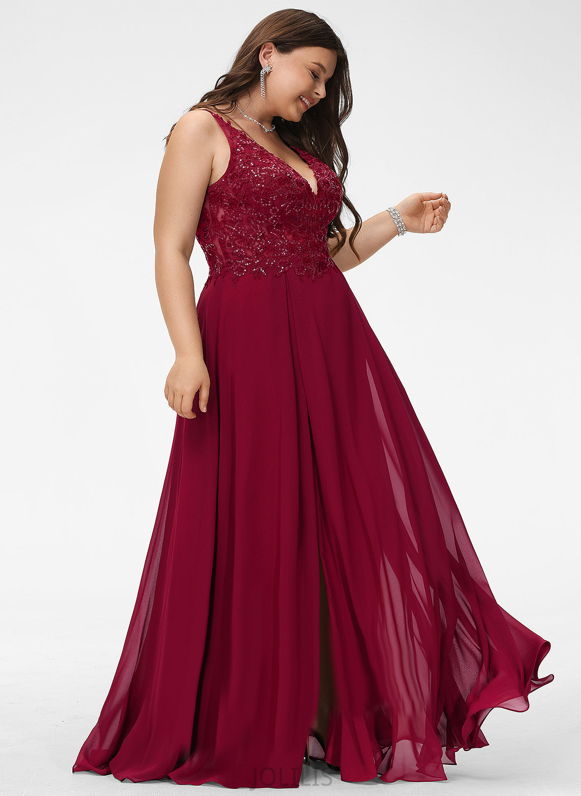 Prom Dresses Chiffon Floor-Length V-neck Sequins Kaitlyn With A-Line