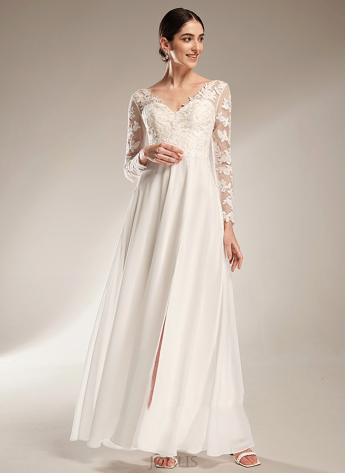 Dahlia Dress Floor-Length Chiffon A-Line Wedding Lace Wedding Dresses V-neck